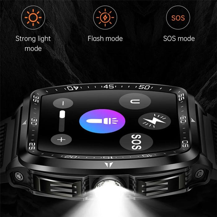 KT83 1.8 Inch Outdoor Smart Watch with Flashlight Health Monitor Bluetooth-Compatible Calling Wristwatch - Black  /  White - 4