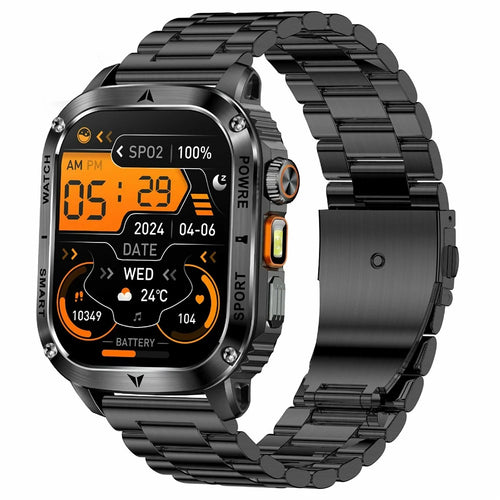 AK80 2.01 Inch HD Screen Smart Watch Bluetooth-Compatible Calling Heart Rate Monitor Sports Tracker, Steel Strap - Black - 1