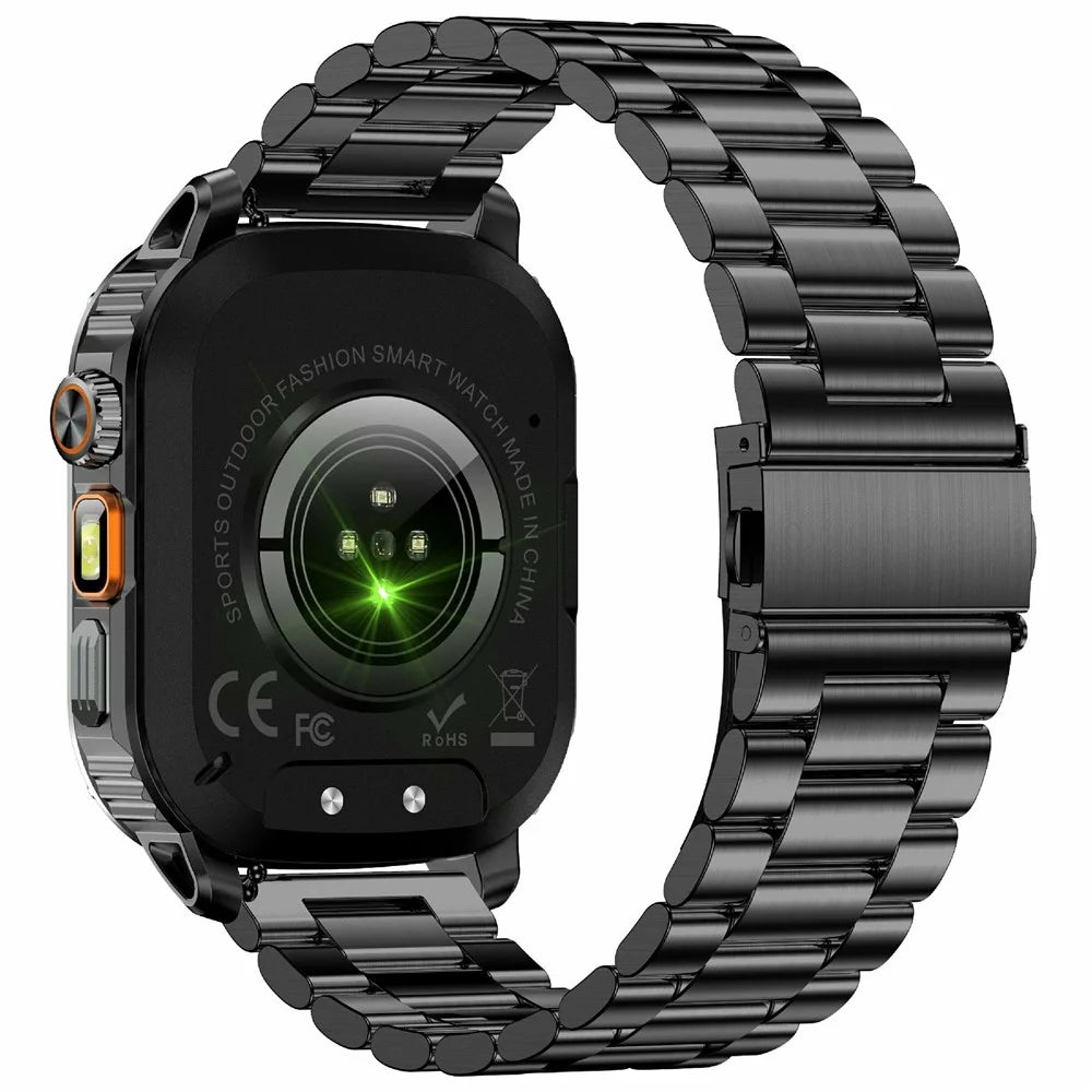 AK80 2.01 Inch HD Screen Smart Watch Bluetooth-Compatible Calling Heart Rate Monitor Sports Tracker, Steel Strap - Black - 2