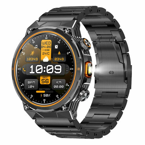 AK81 1.46 Inch IPS Screen Smart Watch Heart Rate Monitor Bluetooth-Compatible Calling Sports Wristwatch, Steel Strap - Black - 1