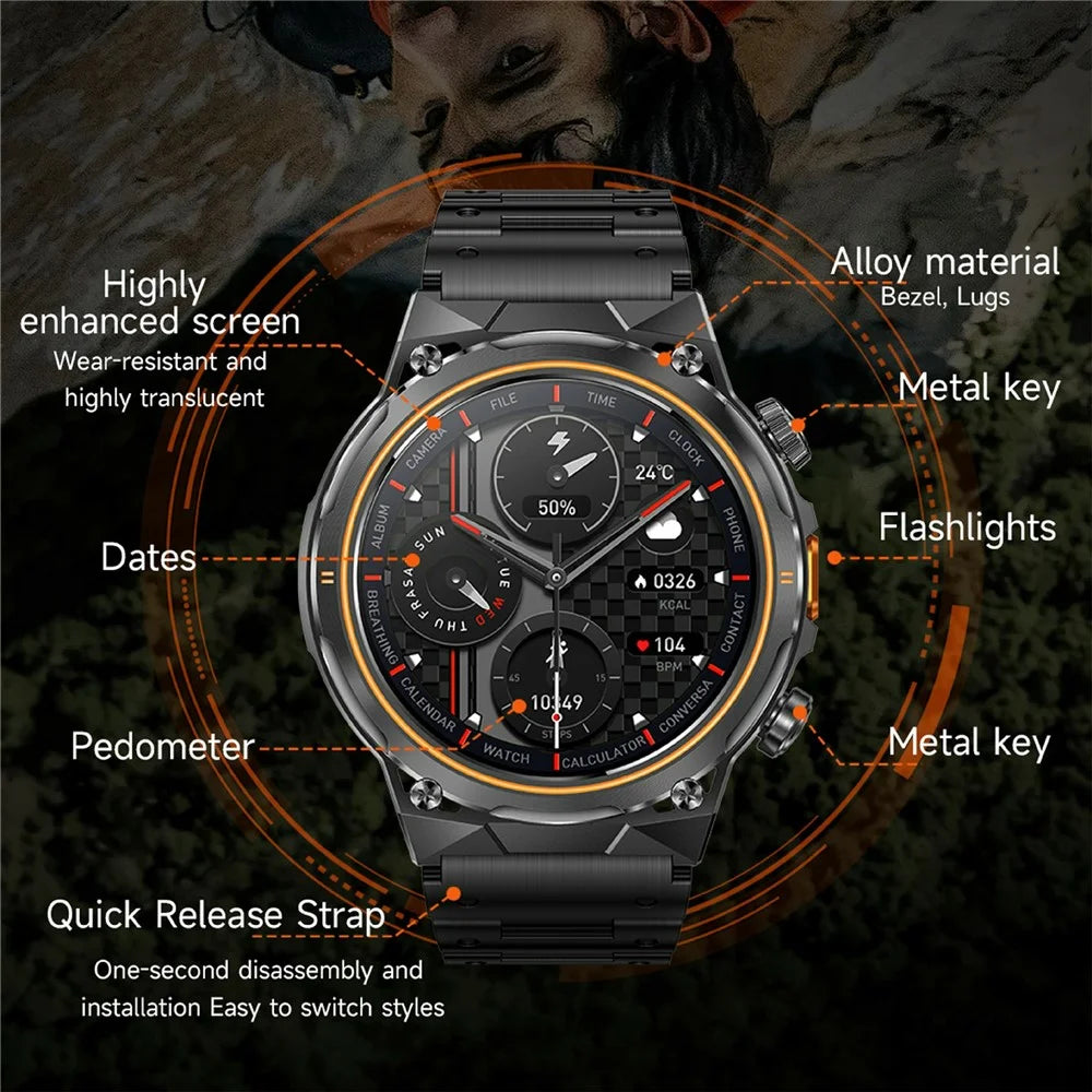 AK81 1.46 Inch IPS Screen Smart Watch Heart Rate Monitor Bluetooth-Compatible Calling Sports Wristwatch, Steel Strap - Black - 3