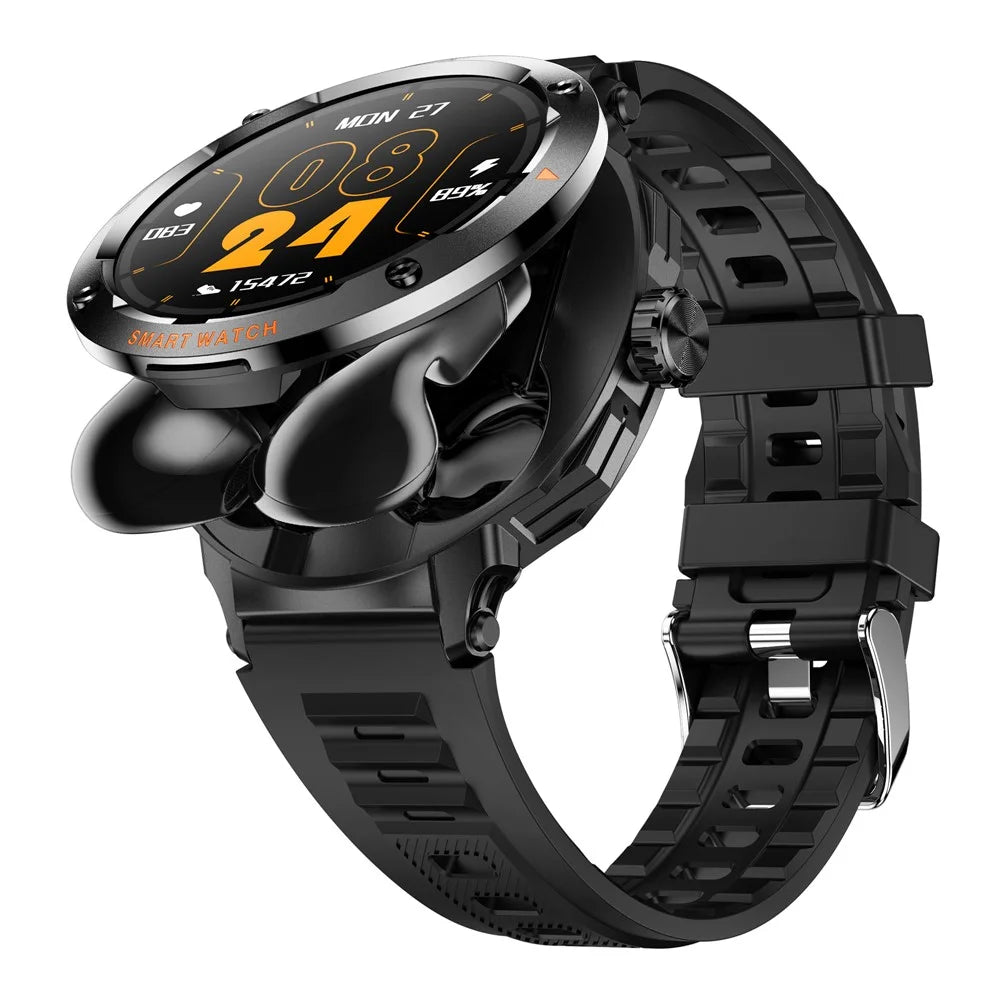 D13 Silicone Strap Smart Watch with Bluetooth-Compatible Earbuds 2 in 1 Fitness Tracker Touchscreen Smartwatch - Black - 1