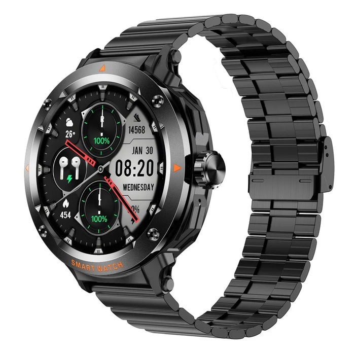 D13 Steel Strap Smart Watch with Bluetooth-Compatible Earbuds 2 in 1 Fitness Tracker Touchscreen Smartwatch - Black - 2