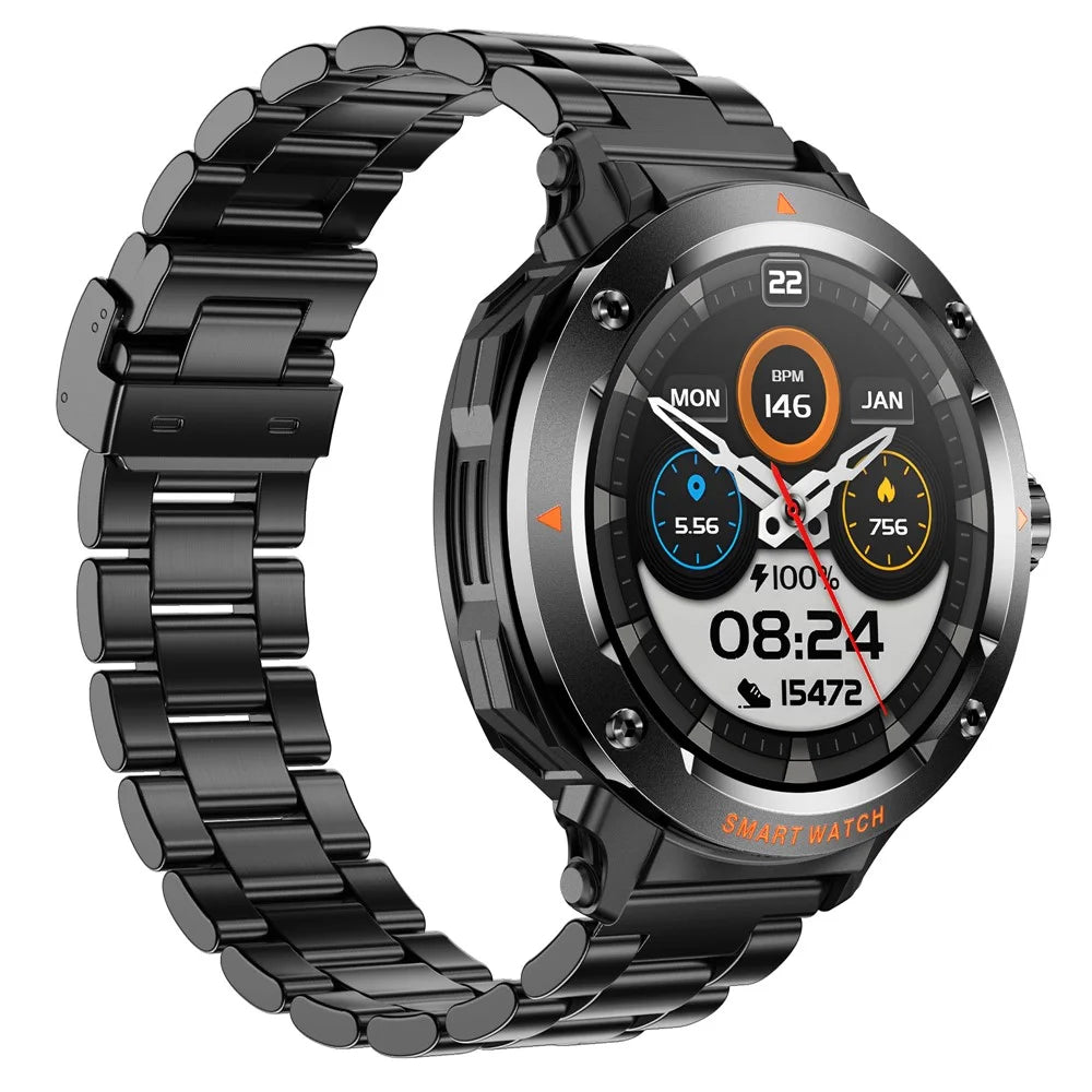 D13 Steel Strap Smart Watch with Bluetooth-Compatible Earbuds 2 in 1 Fitness Tracker Touchscreen Smartwatch - Black - 3