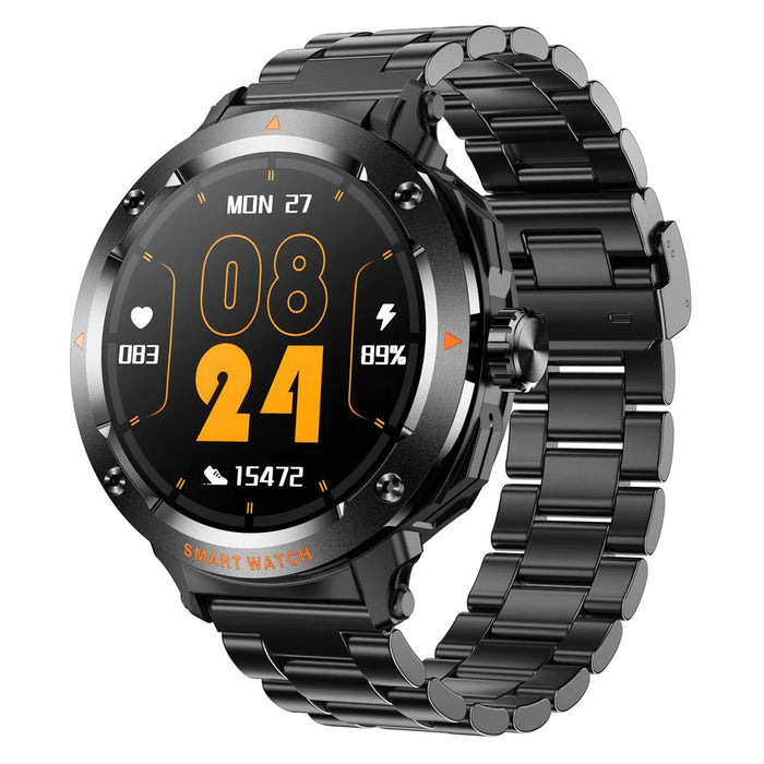 D13 Steel Strap Smart Watch with Bluetooth-Compatible Earbuds 2 in 1 Fitness Tracker Touchscreen Smartwatch - Black - 4