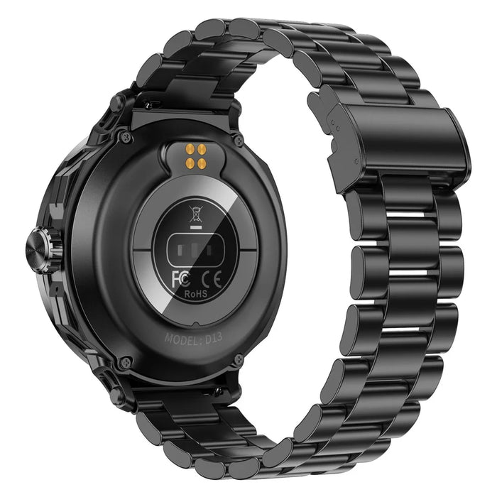 D13 Steel Strap Smart Watch with Bluetooth-Compatible Earbuds 2 in 1 Fitness Tracker Touchscreen Smartwatch - Black - 5