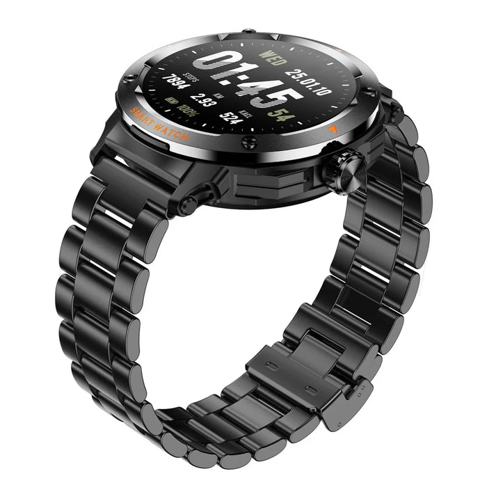 D13 Steel Strap Smart Watch with Bluetooth-Compatible Earbuds 2 in 1 Fitness Tracker Touchscreen Smartwatch - Black - 6