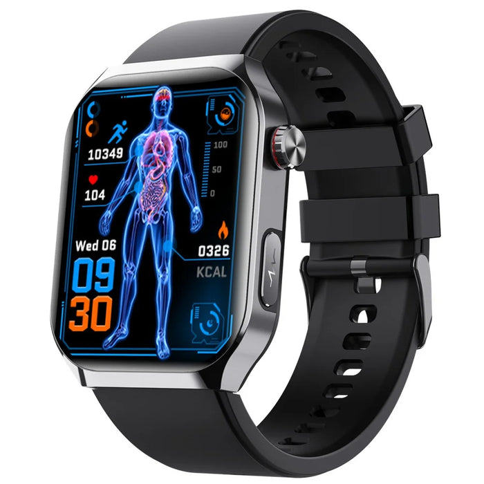 F700 Smart Watch SOS ECG Health Monitor Sleep Fitness Tracker Wristwatch for iOS Android - Black / Silicone Strap - 1