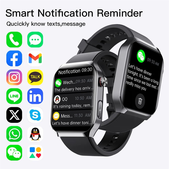F700 Smart Watch SOS ECG Health Monitor Sleep Fitness Tracker Wristwatch for iOS Android - Black / Silicone Strap - 3
