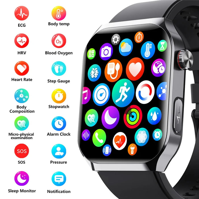 F700 Smart Watch SOS ECG Health Monitor Sleep Fitness Tracker Wristwatch for iOS Android - Black / Silicone Strap - 4