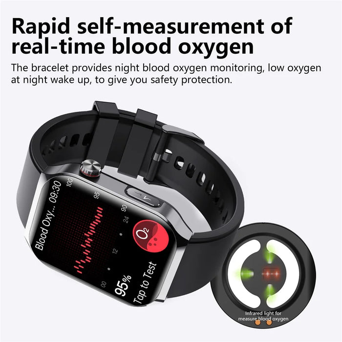F700 Smart Watch SOS ECG Health Monitor Sleep Fitness Tracker Wristwatch for iOS Android - Black / Silicone Strap - 7