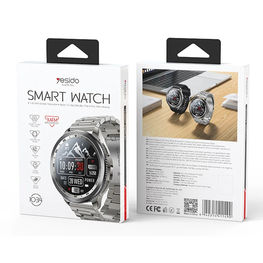 YESIDO IO34 AMOLED Display Metal Smart Watch Fitness Tracker Heart Rate Monitoring Sport Watch - 7
