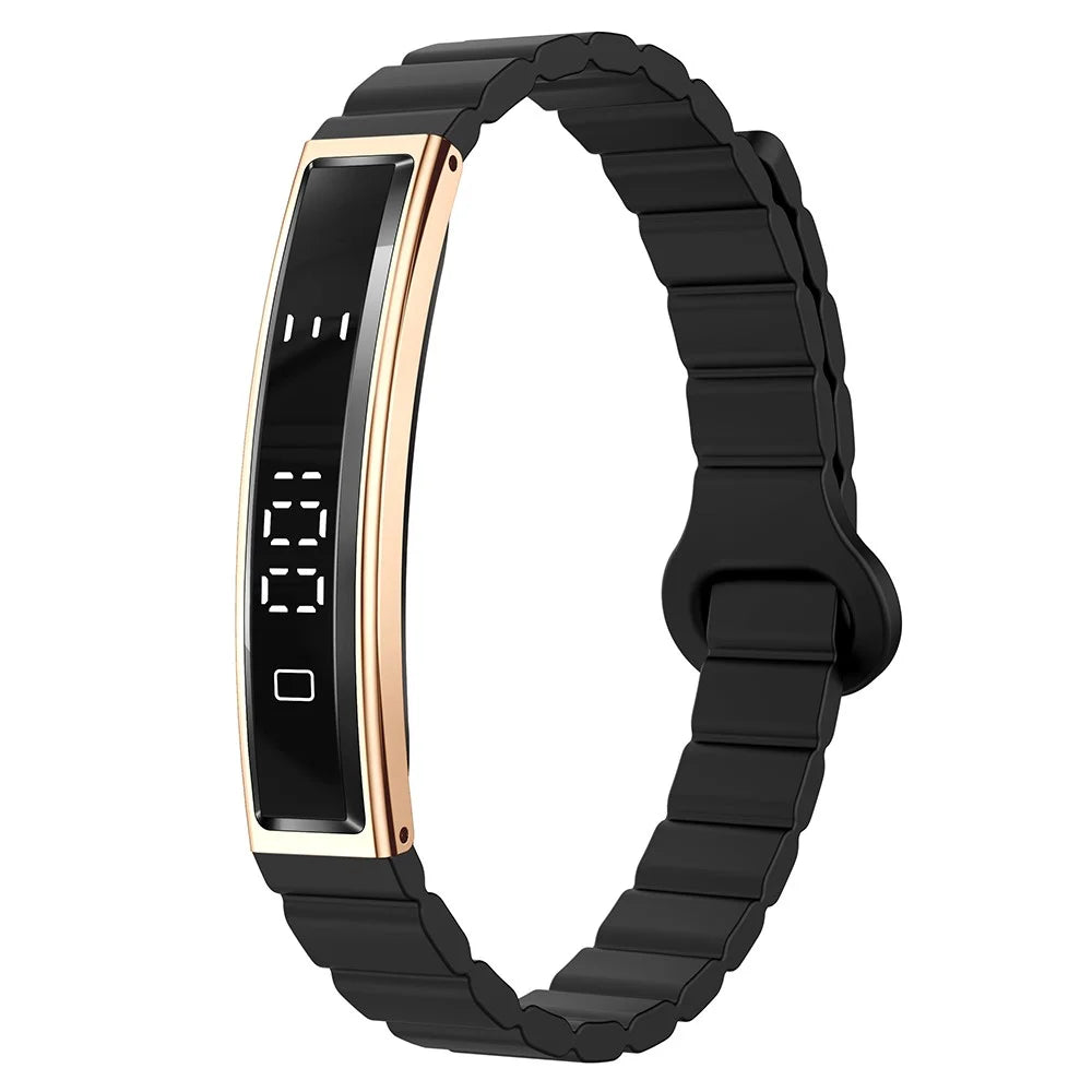 B3 Waterproof Slim Bracelet Smart Wristband for Women Health Monitor Fitness Tracker, Silicone Strap - Gold+Black - 1