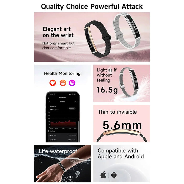 B3 Waterproof Slim Bracelet Smart Wristband for Women Health Monitor Fitness Tracker, Silicone Strap - Gold+Black - 4