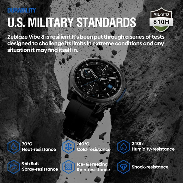 ZEBLAZE Vibe 8 1.43 Inch Smart Watch Health Monitoring Bluetooth-compatible Calling Outdoor Sports Watch with Flashlight - Black - 4