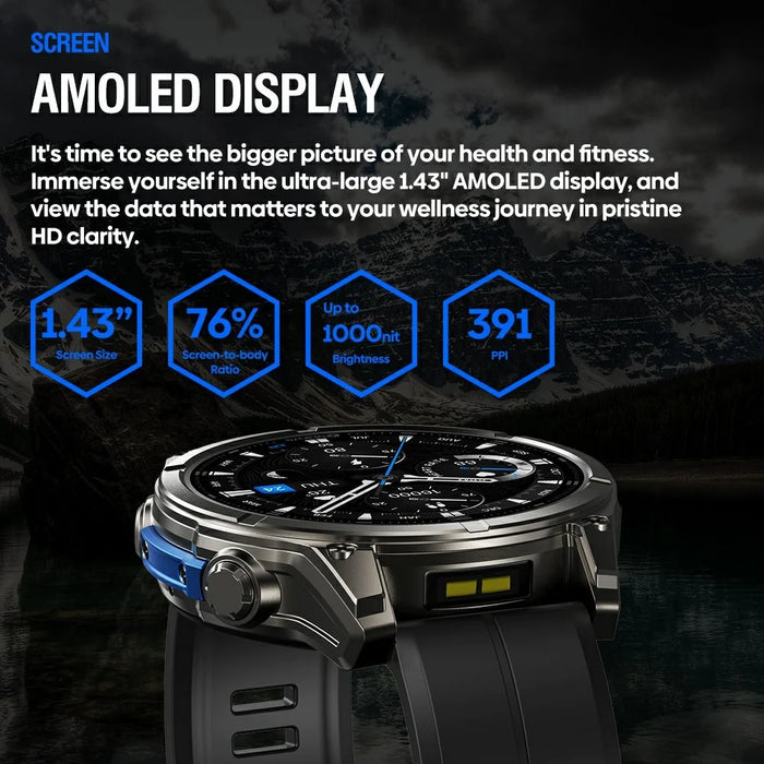 ZEBLAZE Vibe 8 1.43 Inch Smart Watch Health Monitoring Bluetooth-compatible Calling Outdoor Sports Watch with Flashlight - Black - 7