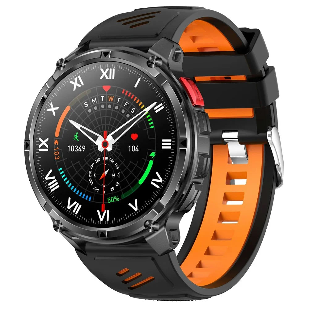 HT33 Health Monitoring Bluetooth-compatible Smart Watch 1.7 Inch IPS Screen Sports Wristwatch with LED Flashlight - Orange+Black - 1