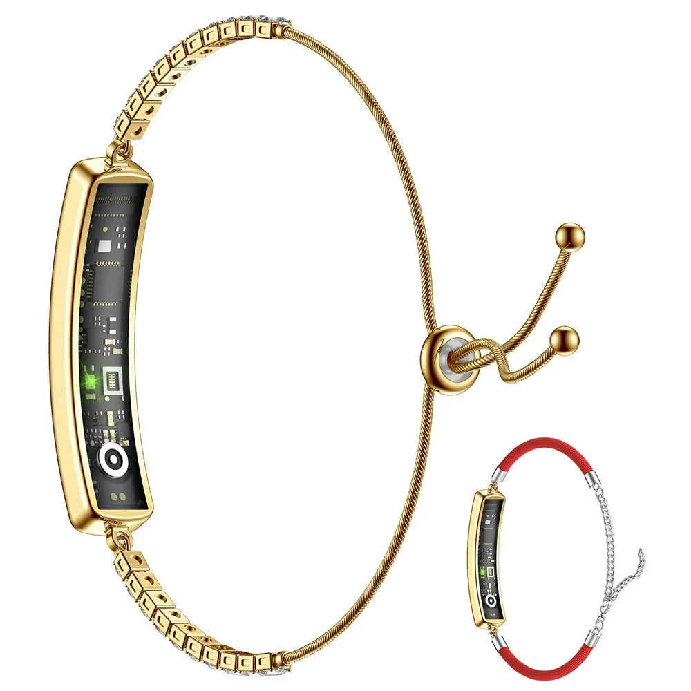 B5 Smart Bracelet for Women Fashion Rhinestone Inlaid Fitness Tracker Health Monitor Wristband, with Red Rope Chain - Green - 2