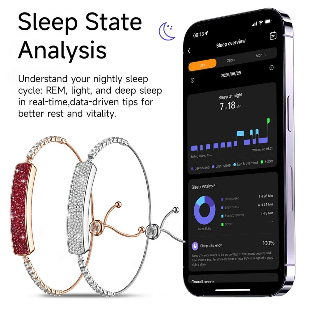 B5 Smart Bracelet for Women Fashion Rhinestone Inlaid Fitness Tracker Health Monitor Wristband, with Red Rope Chain - Green - 7