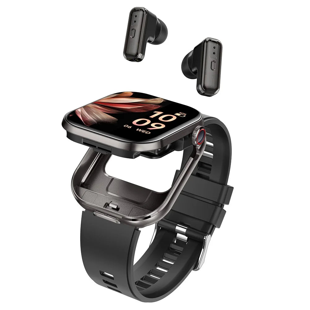 T99 Smart Watch 2 in 1 TWS Earbuds Bluetooth-compatible Call Heart Rate Blood Pressure Monitor Wristwatch - Black - 1