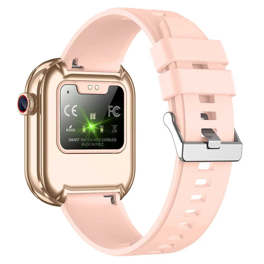 T99 Smart Watch 2 in 1 TWS Earbuds Bluetooth-compatible Call Heart Rate Blood Pressure Monitor Wristwatch - Gold+Pink - 4