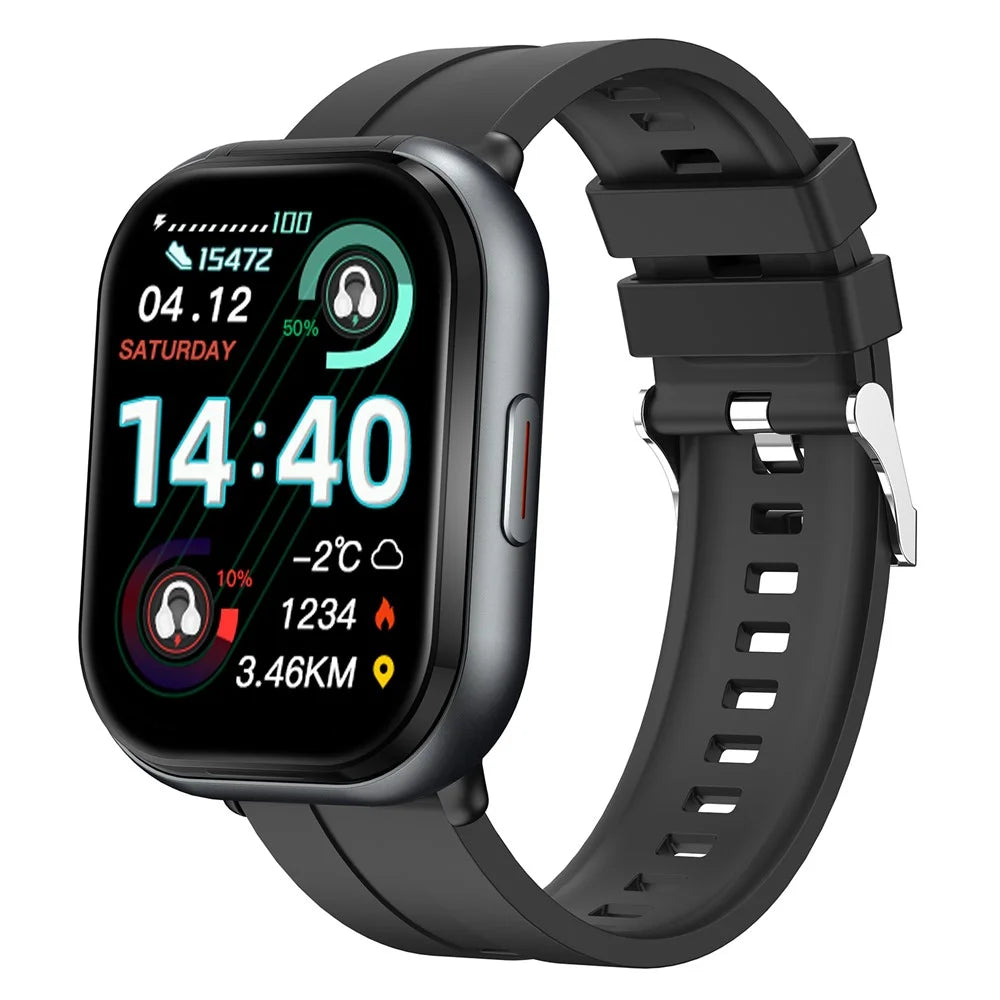 D12 2 in 1 Bluetooth-compatible Earbuds Smart Watch Health Monitoring Fitness Tracker 2.01 Inch TFT Screen Wristwatch, Silicone Strap - Black - 5