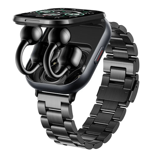 D12 2 in 1 Bluetooth-compatible Earbuds Smart Watch Health Monitoring Fitness Tracker 2.01 Inch TFT Screen Wristwatch, Steel Strap - Black - 1
