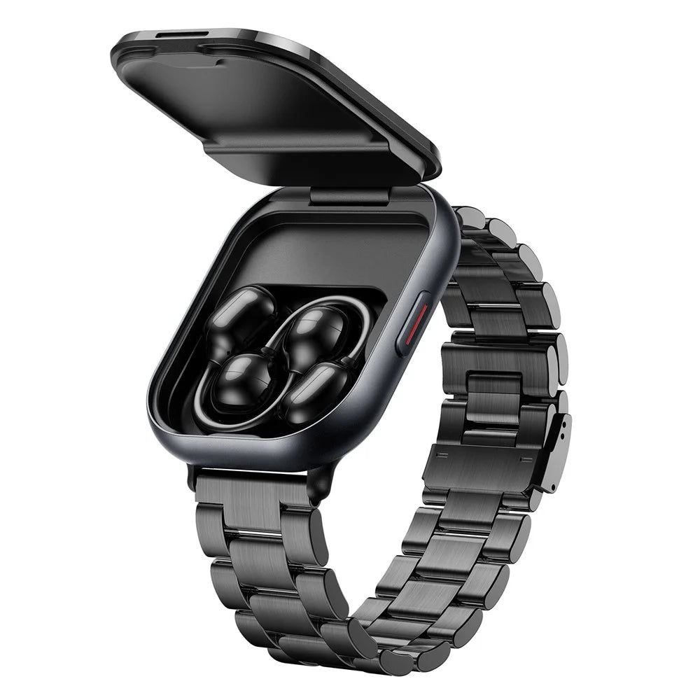 D12 2 in 1 Bluetooth-compatible Earbuds Smart Watch Health Monitoring Fitness Tracker 2.01 Inch TFT Screen Wristwatch, Steel Strap - Black - 4