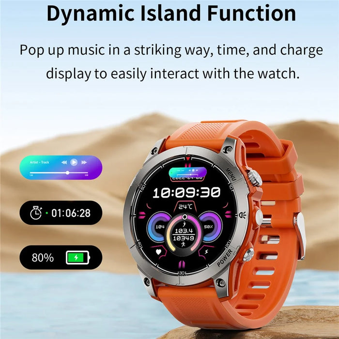 AW45 1.39 Inch Outdoor Sports Smart Watch Bluetooth-compatible Call Health Monitoring Watch with Compass LED Flashlight - Orange - 7
