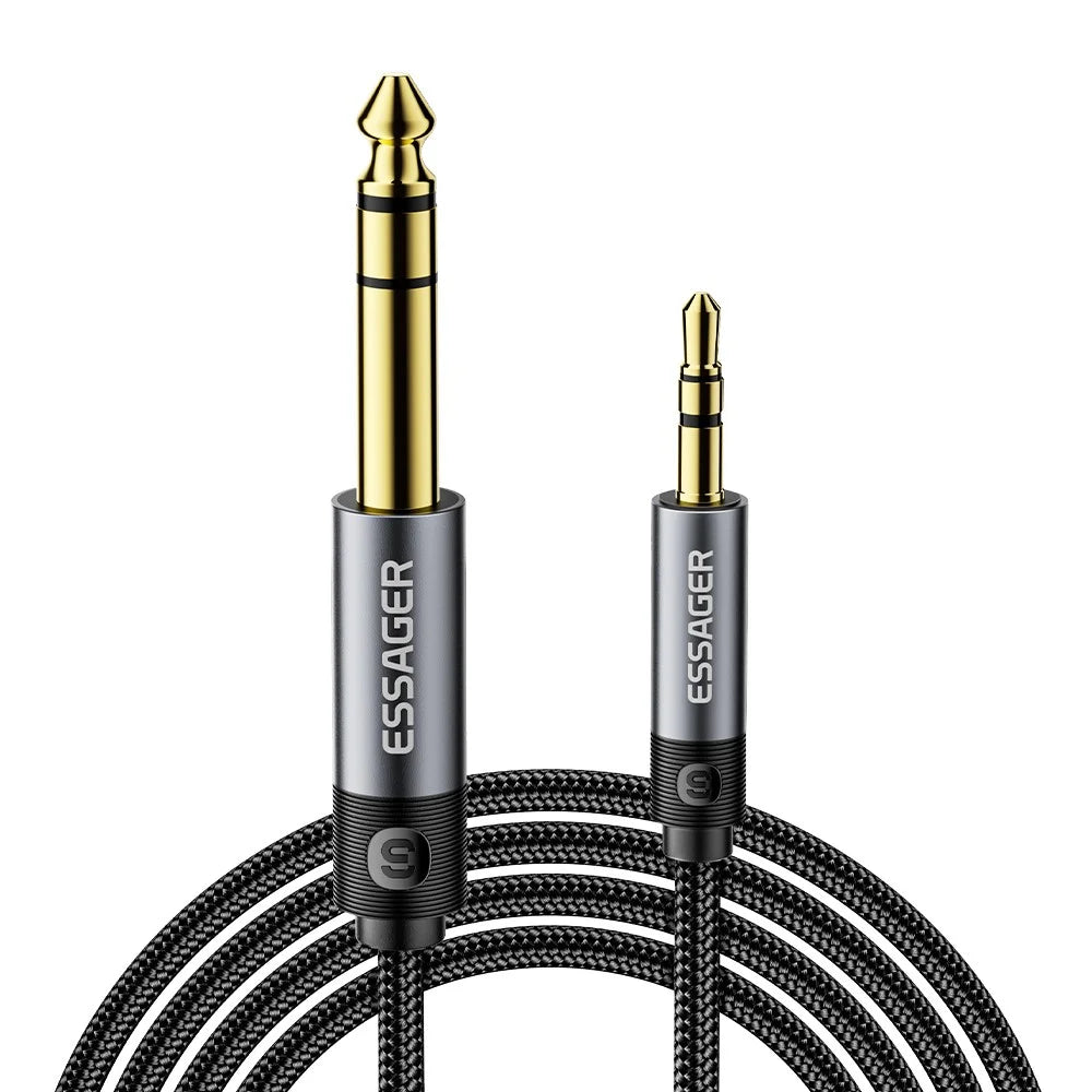ESSAGER 3m HD Sound Braided Cord 3.5mm Male to 6.5mm Male Audio Adapter Cable with Gold Plated Connector - Grey - 1