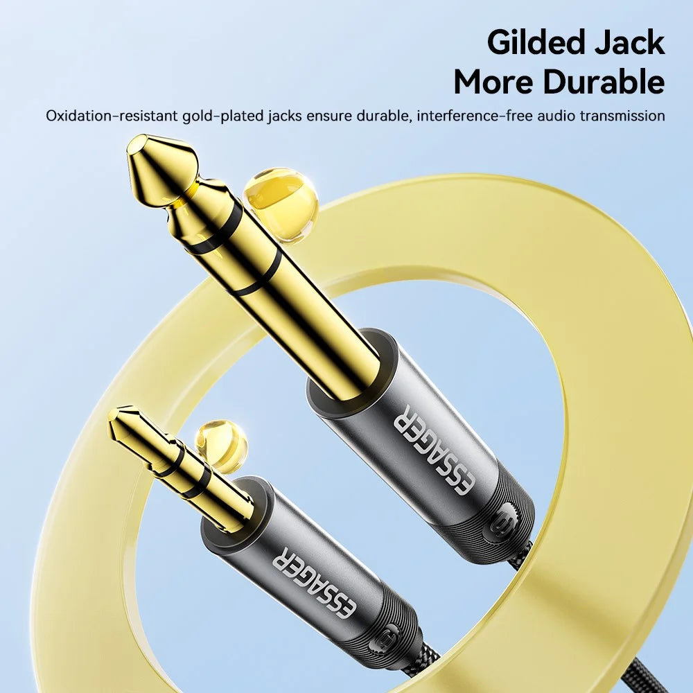 ESSAGER 3m HD Sound Braided Cord 3.5mm Male to 6.5mm Male Audio Adapter Cable with Gold Plated Connector - Grey - 7