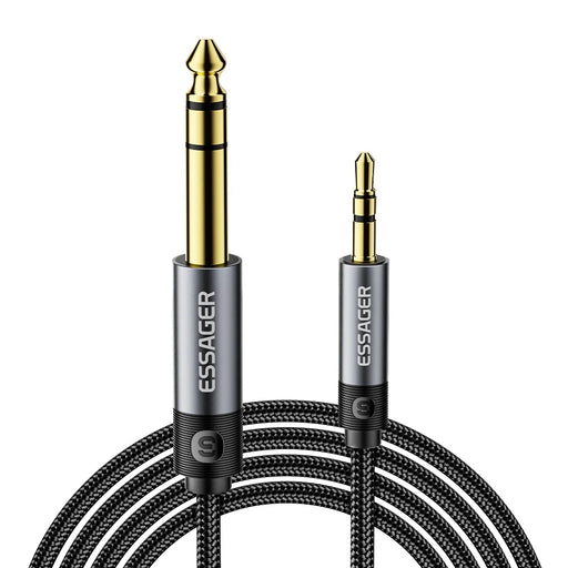 ESSAGER 5m HD Sound Braided Cord 3.5mm Male to 6.5mm Male Audio Adapter Cable with Gold Plated Connector - Grey - 1