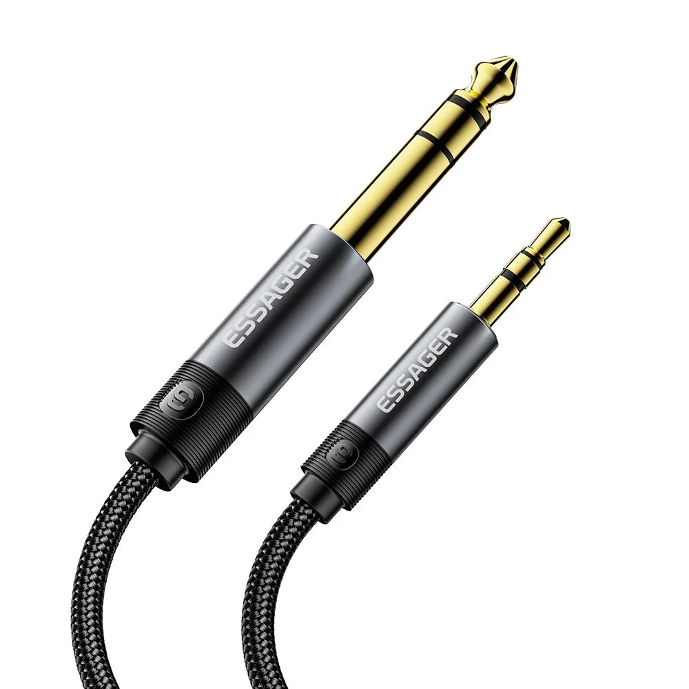 ESSAGER 5m HD Sound Braided Cord 3.5mm Male to 6.5mm Male Audio Adapter Cable with Gold Plated Connector - Grey - 2