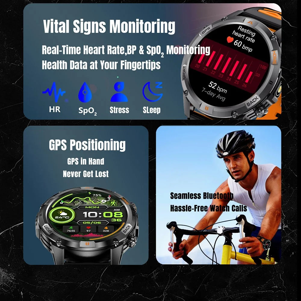 YK15 IP68 Waterproof 1.46 inch HD Screen IP68 Waterproof Smart Watch Bluetooth-Compatible Health Monitoring for Android iOS - Black - 4