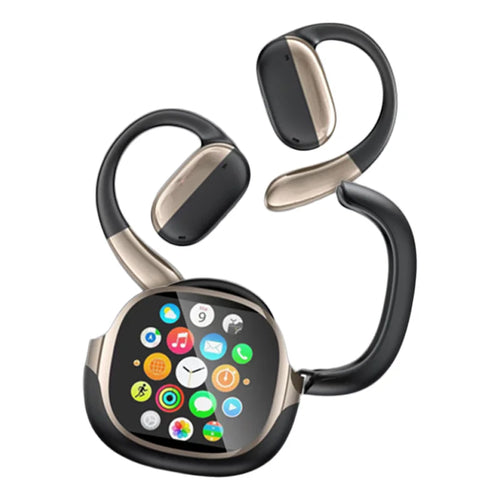 R1-PRO 2 in 1 OWS Bluetooth-compatible Earbuds Ear Hook Wireless Headphones with Full Color Touchscreen Fitness Tracker - Black + Gold - 1