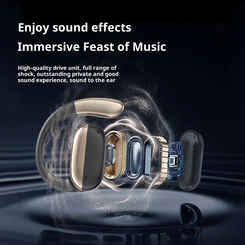 R1-PRO 2 in 1 OWS Bluetooth-compatible Earbuds Ear Hook Wireless Headphones with Full Color Touchscreen Fitness Tracker - Black + Gold - 3