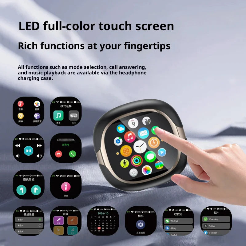 R1-PRO 2 in 1 OWS Bluetooth-compatible Earbuds Ear Hook Wireless Headphones with Full Color Touchscreen Fitness Tracker - Black + Gold - 4