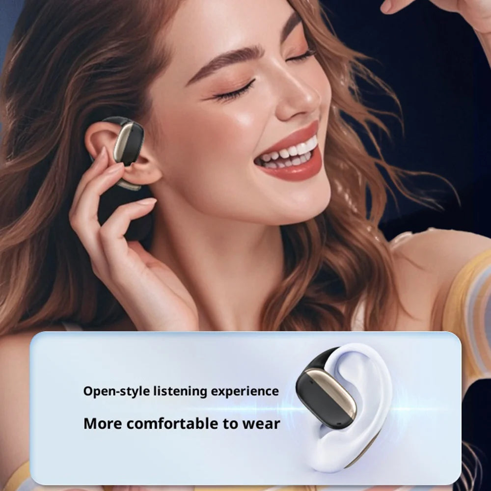 R1-PRO 2 in 1 OWS Bluetooth-compatible Earbuds Ear Hook Wireless Headphones with Full Color Touchscreen Fitness Tracker - Black + Gold - 5