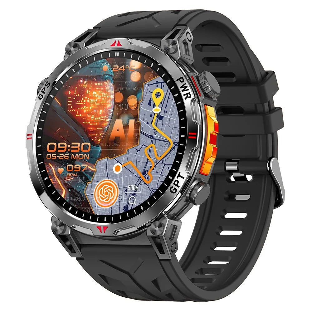 KC93 Smart Watch GPS Positioning ChatGPT Sports Heart Rate Multi-Function Health Monitoring Wearable Watch - Black Strap - 1