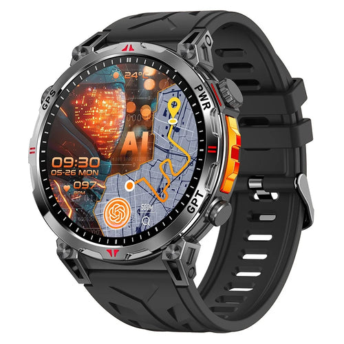 KC93 Smart Watch GPS Positioning ChatGPT Sports Heart Rate Multi-Function Health Monitoring Wearable Watch - Black Strap - 1
