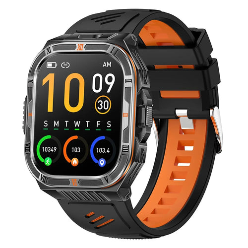 HT38 2.01 Inch IPS Screen Smart Watch for Outdoor Sports IP68 Waterproof Health Monitor Bluetooth-compatible Calling Wristwatch - Black+Orange - 1