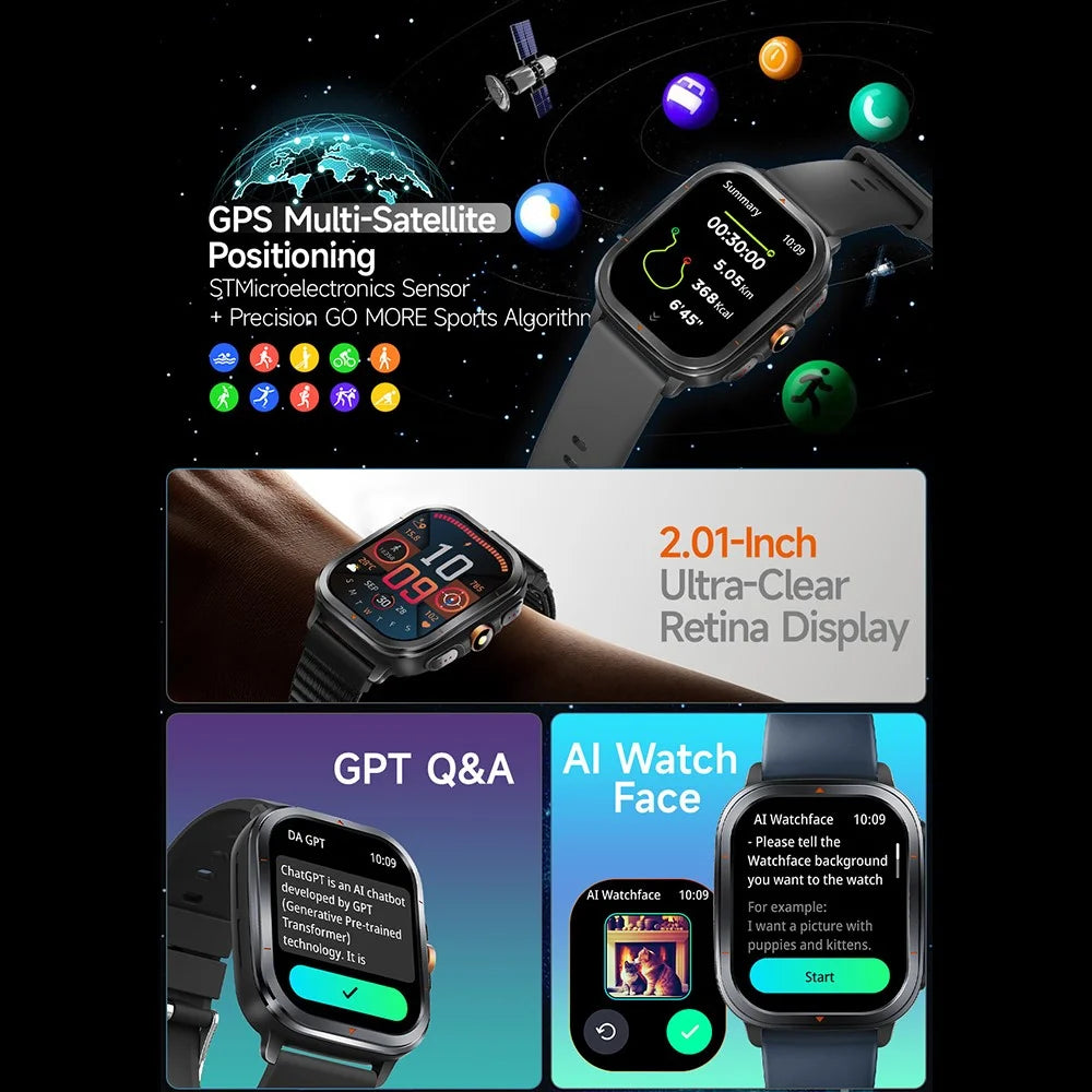 TS500 2.01 Inch IPS Screen Sports  Smartwatch Health Monitor Bluetooth-compatible Calling Wristwatch with Compass Altimeter Barometer - Black - 4