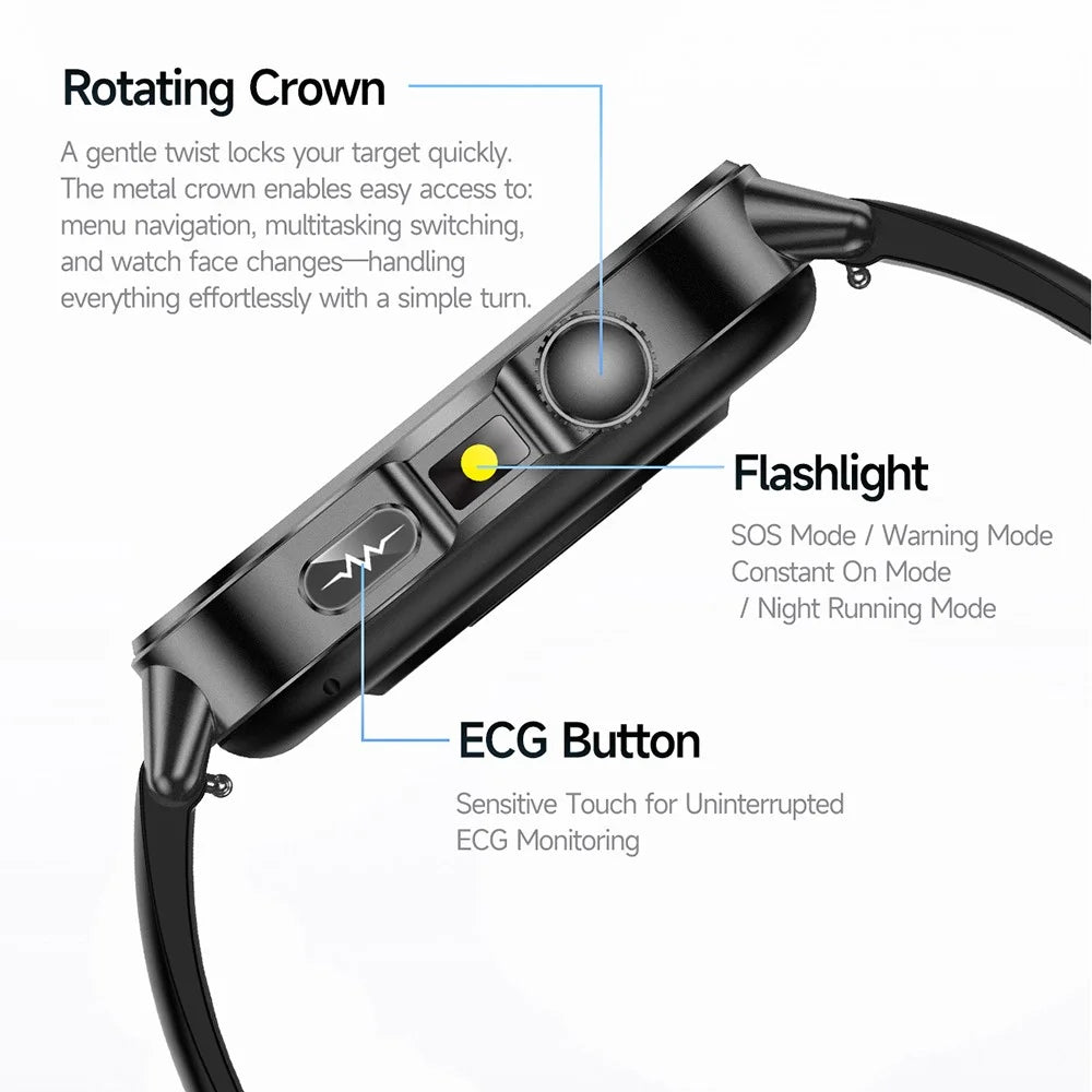 ET571 For Outdoor Sports 2.0 Inch Smart Watch ECG Blood Oxygen Monitor Bluetooth-compatible Calling Fitness Tracker - Black - 5