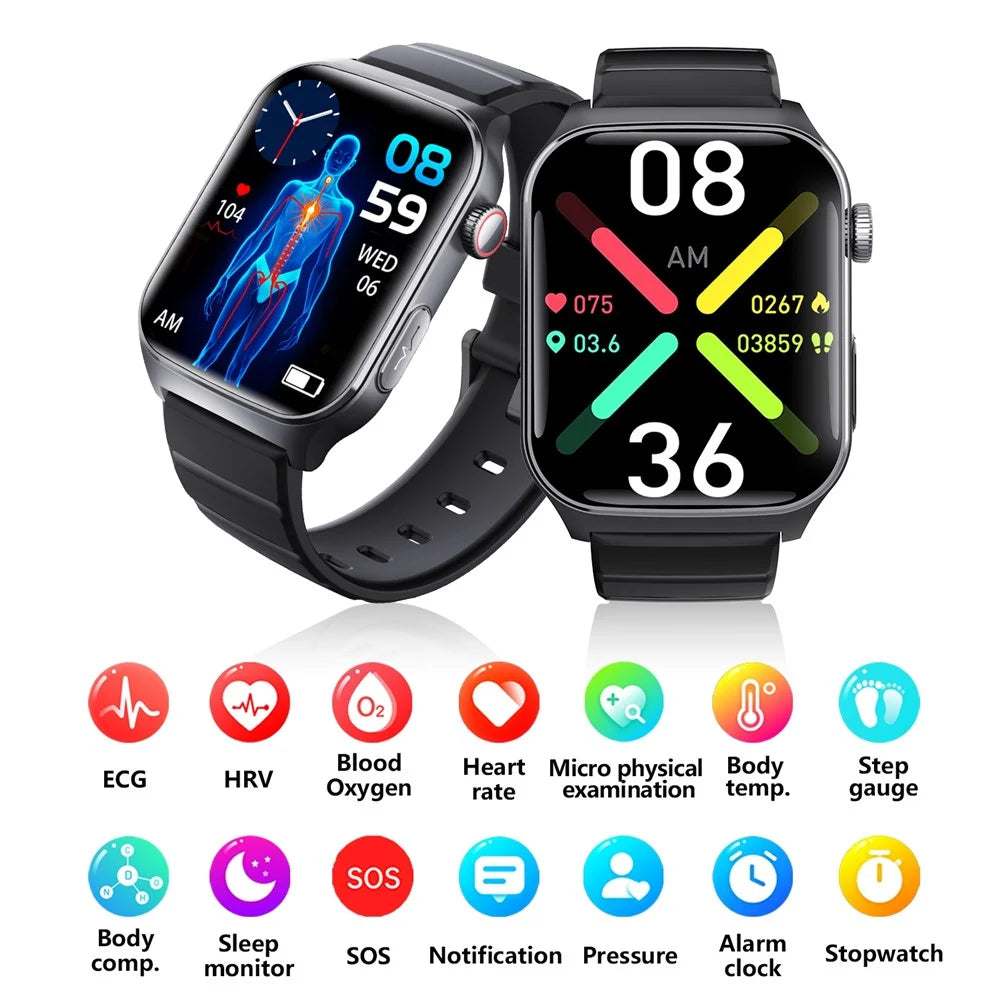 F320 Smart Watch ECG PPG Health Monitor Heart Rate Blood Pressure SOS Fall Detection Watch - Black Silicone - 6