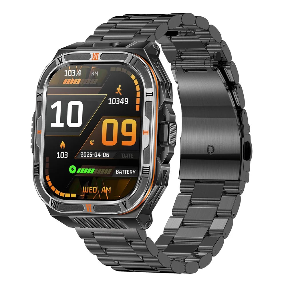 HT38 2.01 Inch IPS Screen Smart Watch for Outdoor Sports IP68 Waterproof Health Monitor Bluetooth-compatible Calling Wristwatch, Steel Strap - 1