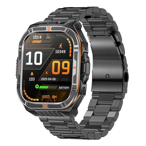 HT38 2.01 Inch IPS Screen Smart Watch for Outdoor Sports IP68 Waterproof Health Monitor Bluetooth-compatible Calling Wristwatch, Steel Strap - 1