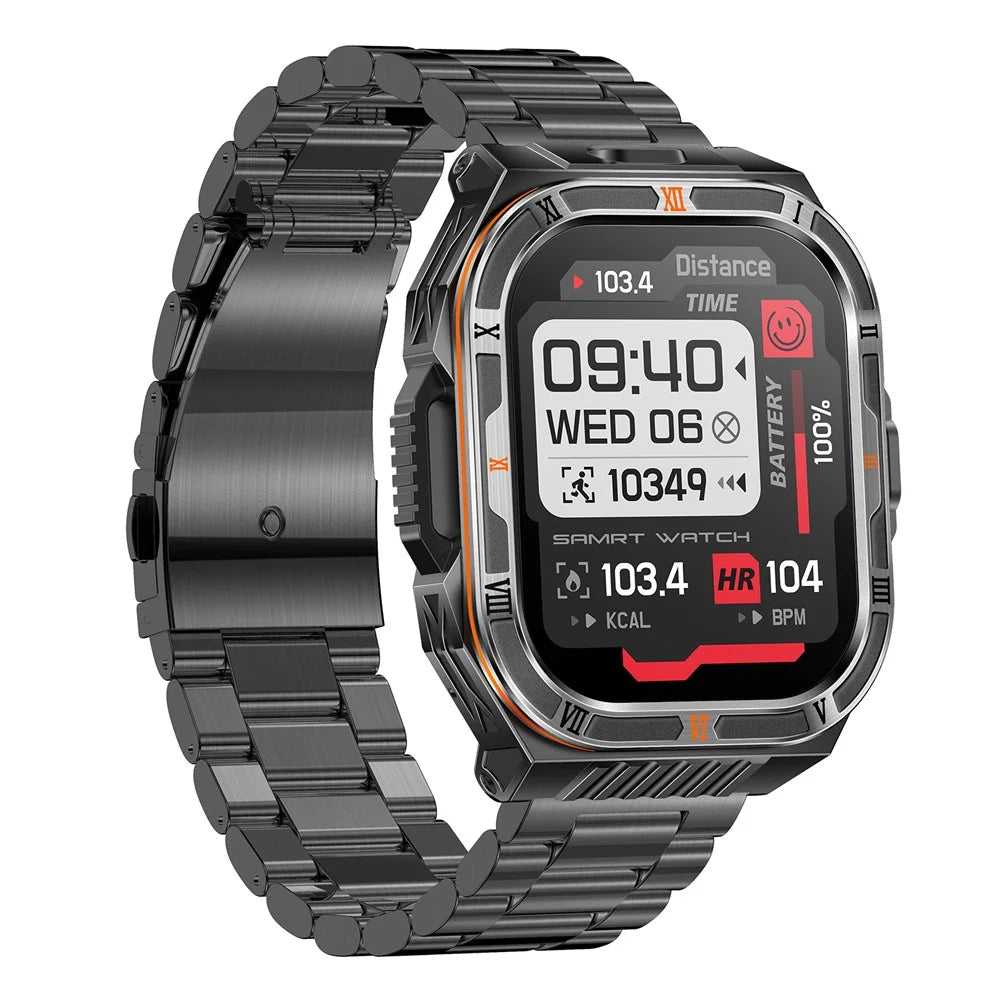 HT38 2.01 Inch IPS Screen Smart Watch for Outdoor Sports IP68 Waterproof Health Monitor Bluetooth-compatible Calling Wristwatch, Steel Strap - 2