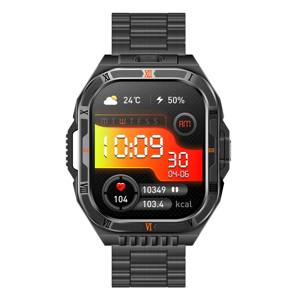 HT38 2.01 Inch IPS Screen Smart Watch for Outdoor Sports IP68 Waterproof Health Monitor Bluetooth-compatible Calling Wristwatch, Steel Strap - 3