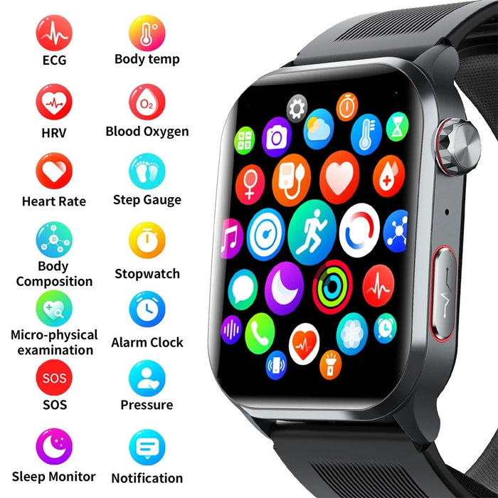 F530 Air Pump Blood Pressure Smart Watch ECG Monitor Watch Heart Rate Sleep Tracker with SOS Fall Alarm Micro Health Check - Black - 4
