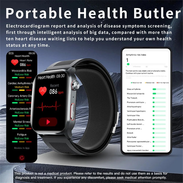 F530 Air Pump Blood Pressure Smart Watch ECG Monitor Watch Heart Rate Sleep Tracker with SOS Fall Alarm Micro Health Check - Black - 7